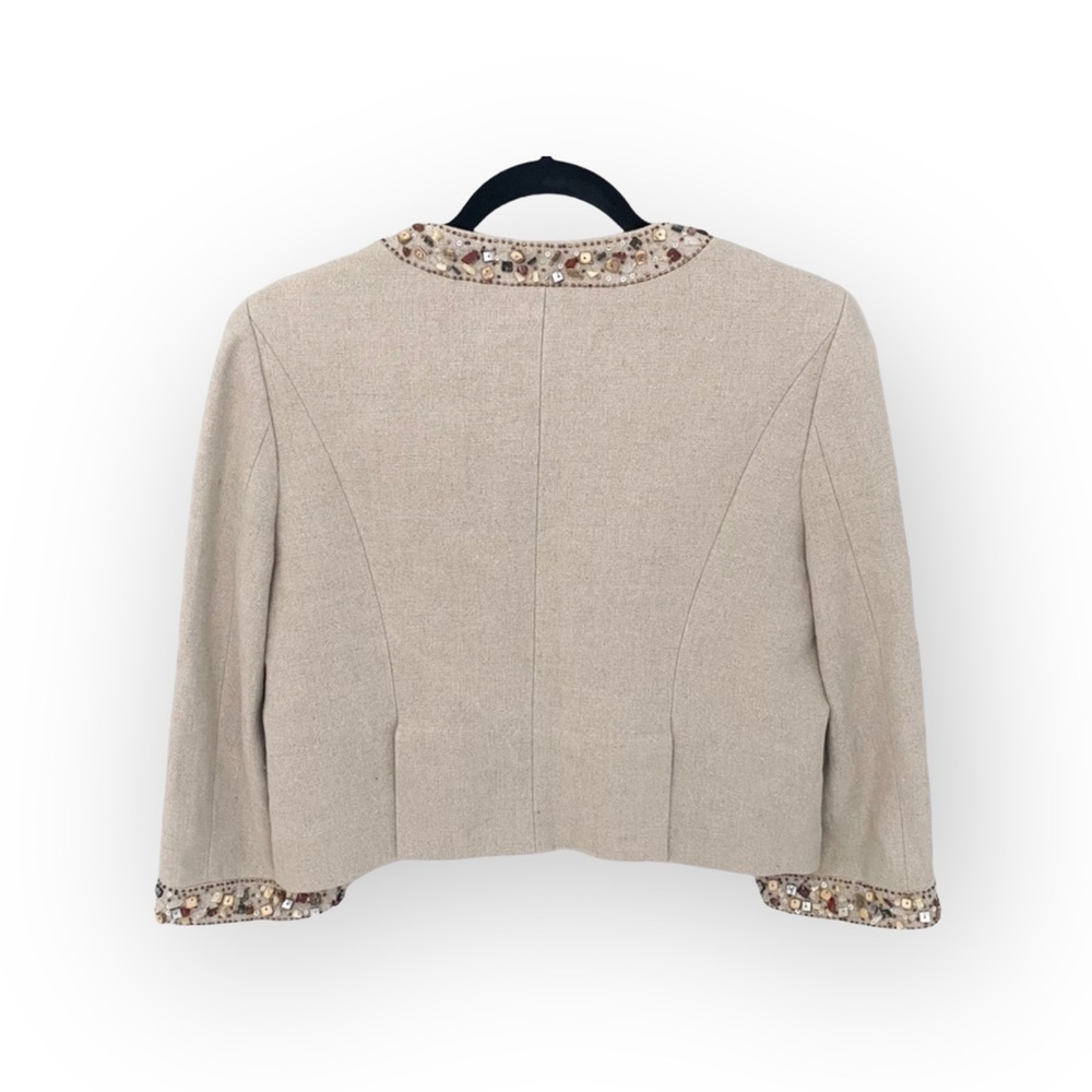 BCBG MaxAzria  Gemma Raw Gems Cropped Linen Jacket  Straw Beige - Picture 5 of 16